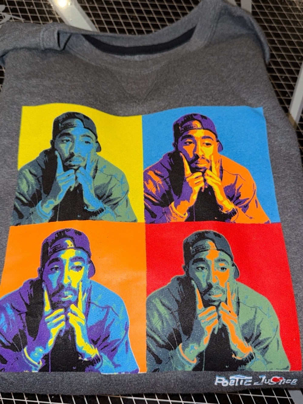 Fashion Nova Men’s Pop-Art Tupac Graphic Tee - Gray with Yellow Blue Orange Red